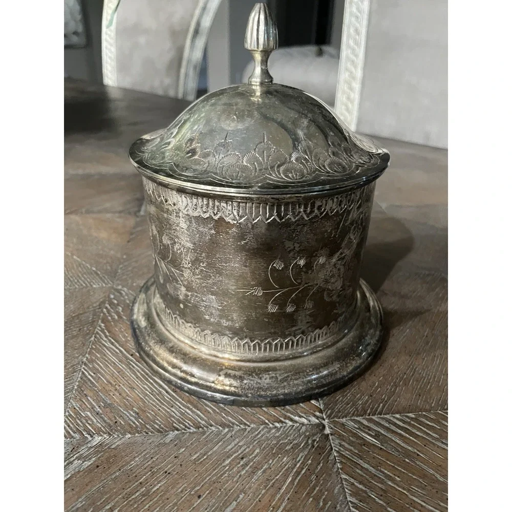 Vtg International Silver Co Silver Plated Covered Biscuit Barrel Tea Caddy